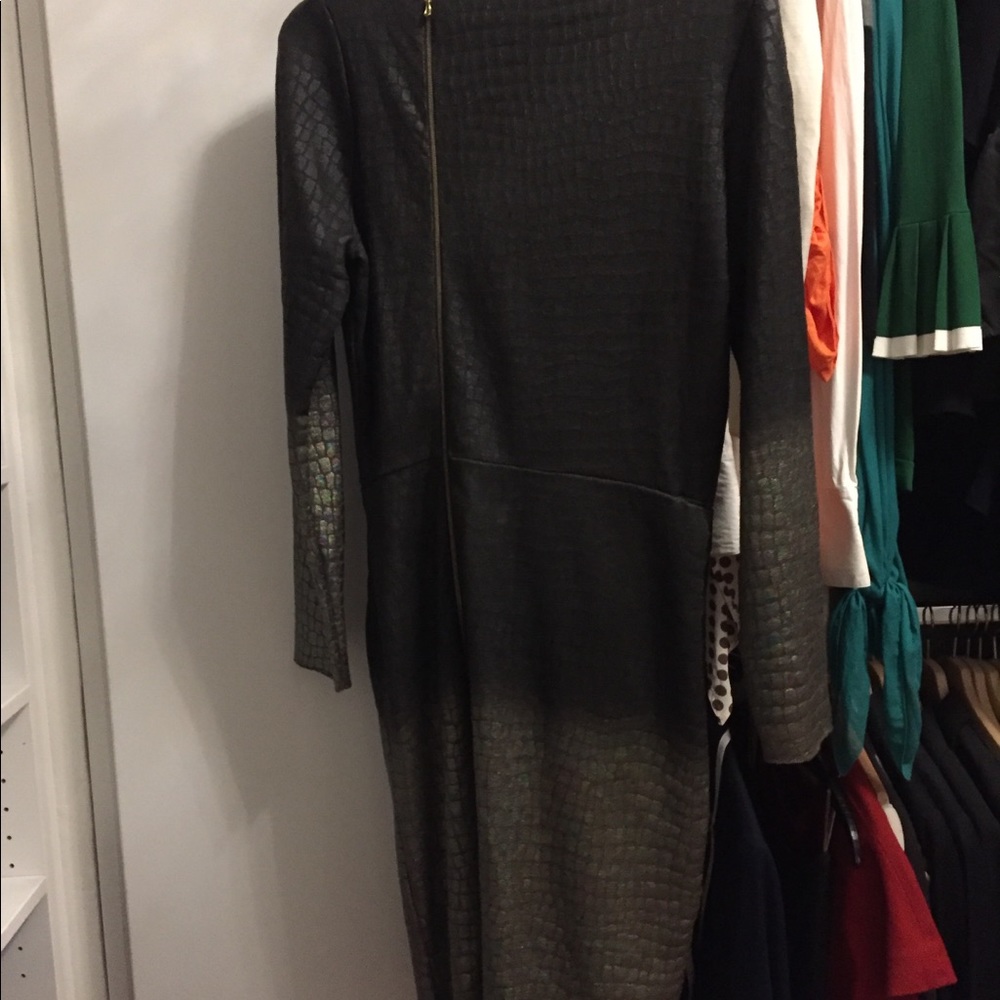 Auth ROLAND MOURET Grey Metallic Green knit DRESS - Picture 4 of 4